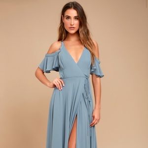 Lulus slate blue bridesmaid dress